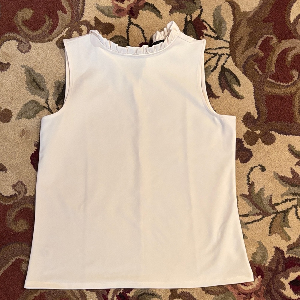 Ann Taylor cream Sleeveless ruffle turtleneck